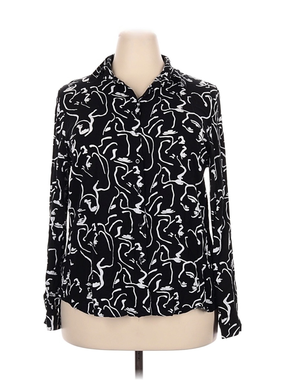 Big Dart black & white Top abstract face pattern Subtle Hi/Low size L/XL NWOT - Picture 2 of 8